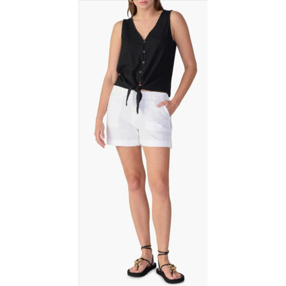 Sanctuary Crinkle Stripe Tie Hem Sleeveless Top Black Small 4-6 - Picture 3 of 3